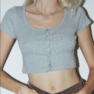 Brandy Melville Gray Zelly Eyelet Crop Top
